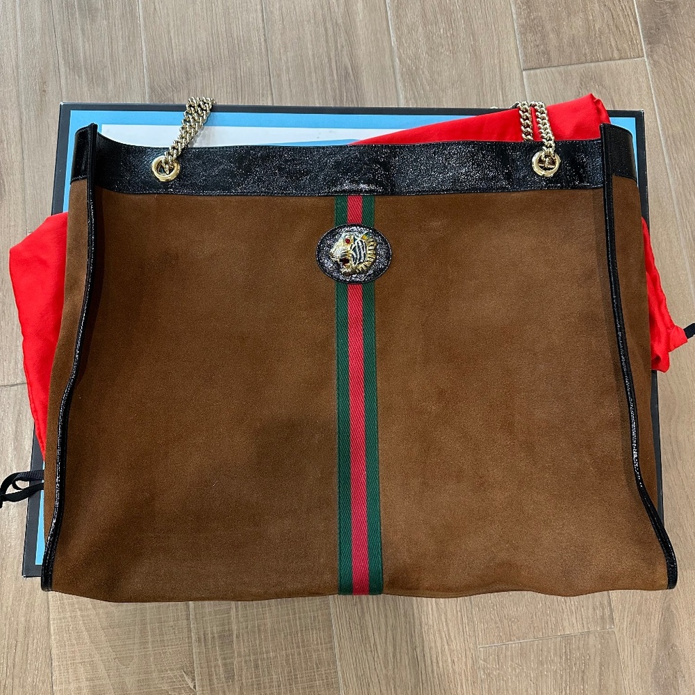 Gucci Maxi Rajah Tote in Brown Suede